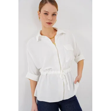 Fermuarlı Gömlek 0721 - Beyaz