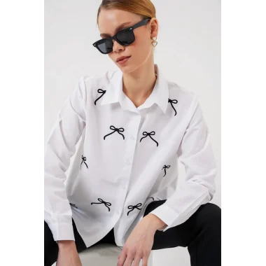 Fiyonk Detay Gömlek 20311 - Beyaz