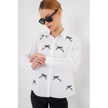 Fiyonk Detay Gömlek 20311 - Beyaz