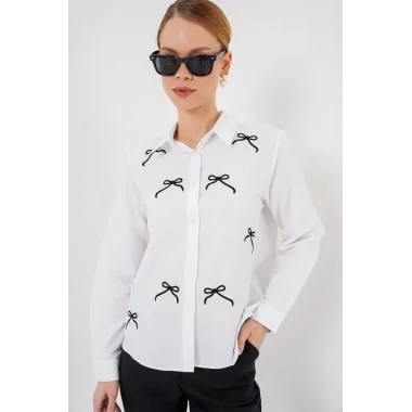 Fiyonk Detay Gömlek 20311 - Beyaz