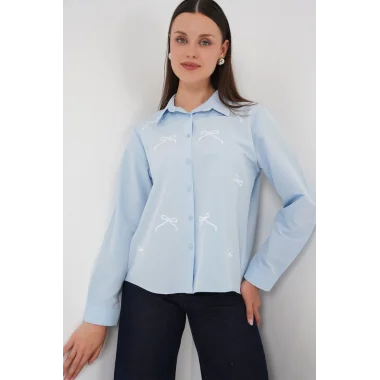 Fiyonk Detay Gömlek 20311 - Mavi