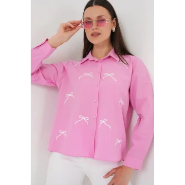 Fiyonk Detay Gömlek 20311 - Pembe
