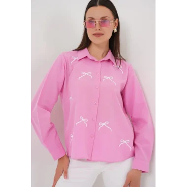 Fiyonk Detay Gömlek 20311 - Pembe