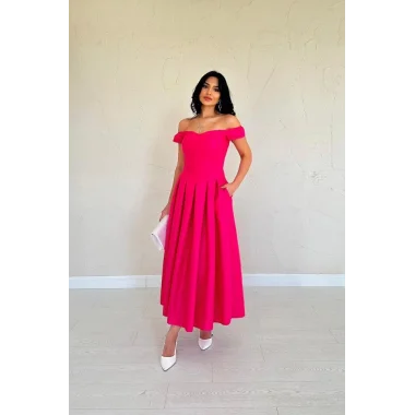 Fuşya Jakarlı Elbise