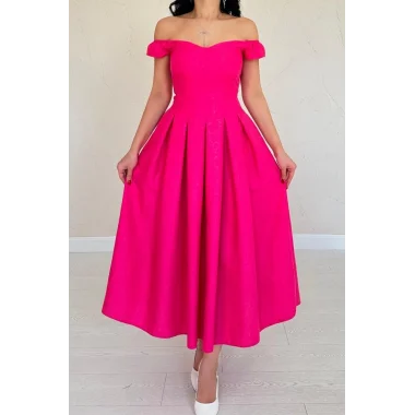 Fuşya Jakarlı Elbise