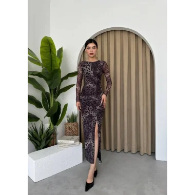 Gena Tül Midi Boy Elbise