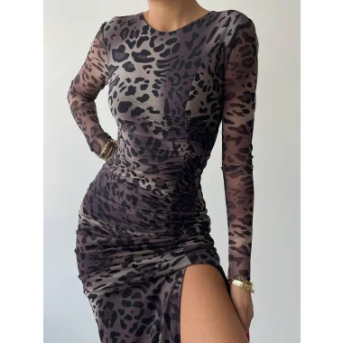 Gena Tül Midi Boy Elbise