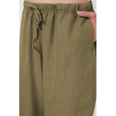 Geniş Paça Keten Pantolon 6735 - Çağla