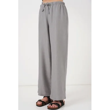 Geniş Paça Keten Pantolon 6735 - Gri