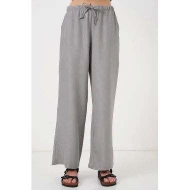 Geniş Paça Keten Pantolon 6735 - Gri