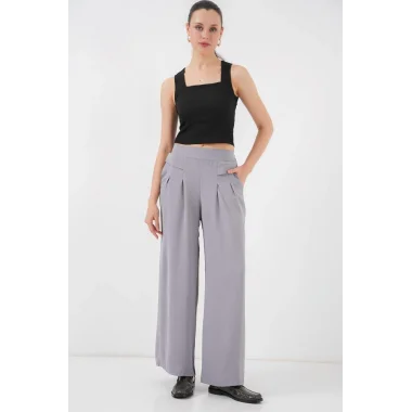 Geniş Paça Pileli Pantolon 6718 - Gri