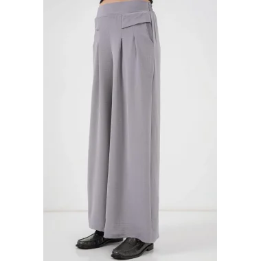 Geniş Paça Pileli Pantolon 6718 - Gri