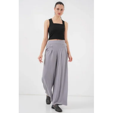 Geniş Paça Pileli Pantolon 6718 - Gri