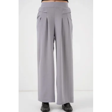 Geniş Paça Pileli Pantolon 6718 - Gri