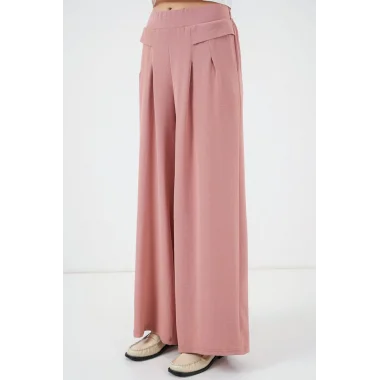 Geniş Paça Pileli Pantolon 6718 - Gül Kurusu