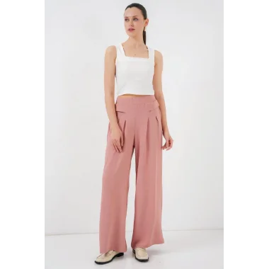 Geniş Paça Pileli Pantolon 6718 - Gül Kurusu