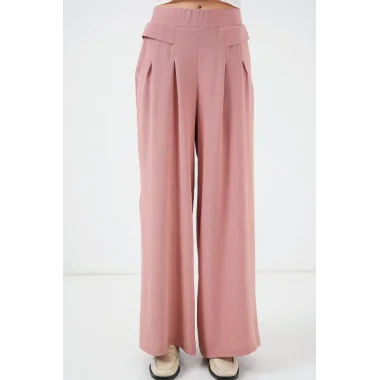 Geniş Paça Pileli Pantolon 6718 - Gül Kurusu