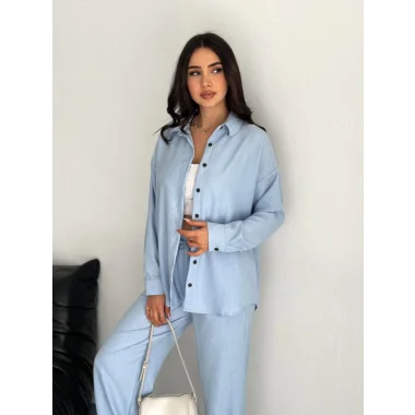 Gömlek Pantolon Ikili Takım - Bebek Mavisi