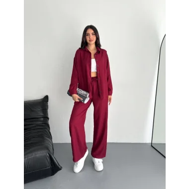 Gömlek Pantolon Ikili Takım - Bordo
