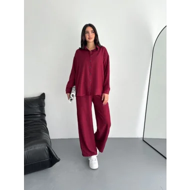 Gömlek Pantolon Ikili Takım - Bordo