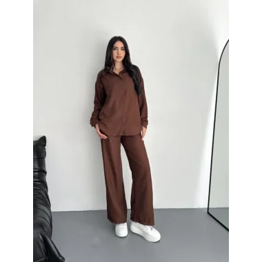 Gömlek Pantolon Ikili Takım - Kahverengi
