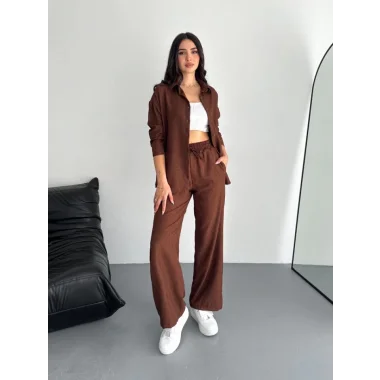 Gömlek Pantolon Ikili Takım - Kahverengi