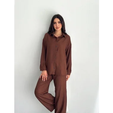 Gömlek Pantolon Ikili Takım - Kahverengi