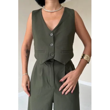 Haki Klas Ceket Ve Yelek Ve Pantolon Takım