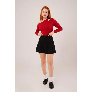 İçi Şortlu Siyah Mini Etek