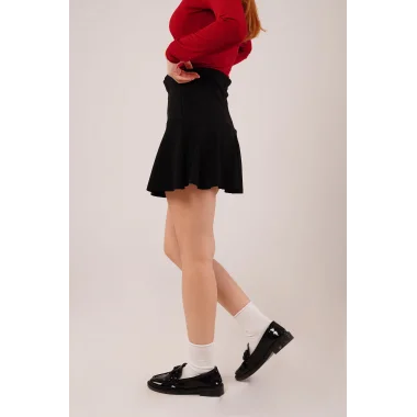 İçi Şortlu Siyah Mini Etek