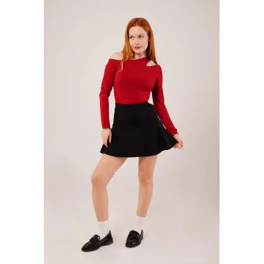 İçi Şortlu Siyah Mini Etek