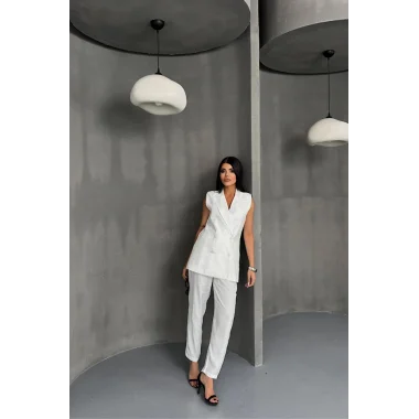 JAKAR KUMAŞ YELEK - PANTOLON TAKIM - Beyaz