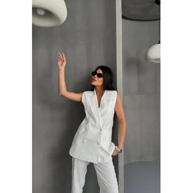 JAKAR KUMAŞ YELEK - PANTOLON TAKIM - Beyaz