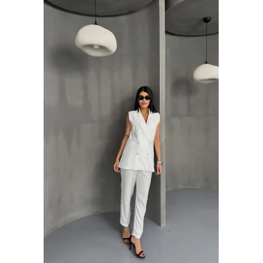 JAKAR KUMAŞ YELEK - PANTOLON TAKIM - Beyaz