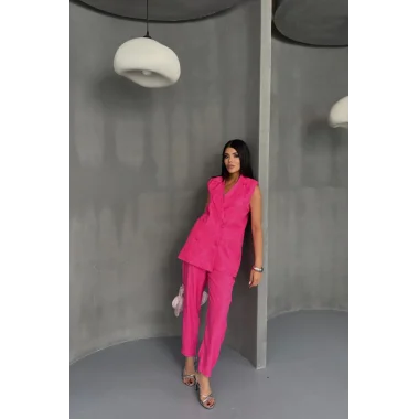 JAKAR KUMAŞ YELEK - PANTOLON TAKIM - Fuşya