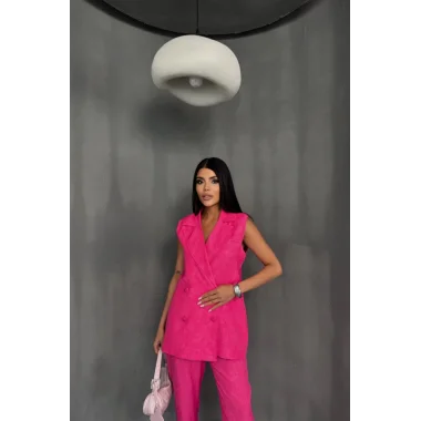 JAKAR KUMAŞ YELEK - PANTOLON TAKIM - Fuşya