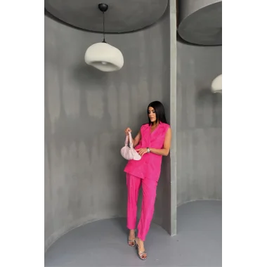 JAKAR KUMAŞ YELEK - PANTOLON TAKIM - Fuşya