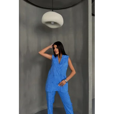 JAKAR KUMAŞ YELEK - PANTOLON TAKIM - Mavi