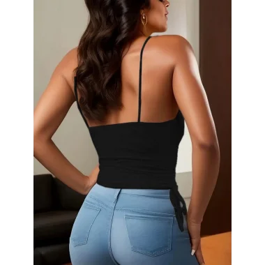 Kadın Askılı Degaje Yaka Yanlardan Büzgülü Sandy Bluz