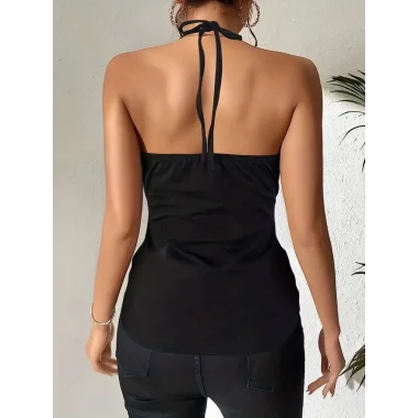 Kadın Askılı Kuş Gözü Ve Dekolte Detay Boyundan Bağlamalı Viskon Bluz