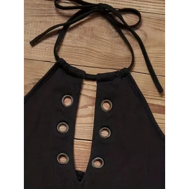 Kadın Askılı Kuş Gözü Ve Dekolte Detay Boyundan Bağlamalı Viskon Bluz