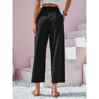 Kadın Bel Büzgü Ve Düğme Detay Kapri Keten Pantolon