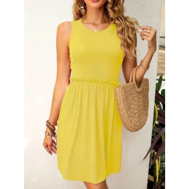 Kadın Bel Lastik Ve Büzgü Detay Viskon Mini Elbise