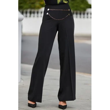 Kadın Beli Zincir Detay Ithal Krep Pantolon