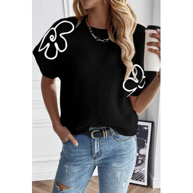 Kadın çiçek Detaylı Triko Bluz