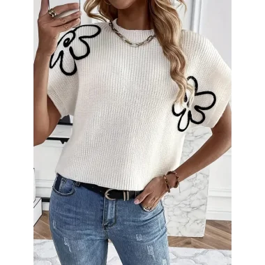 Kadın çiçek Detaylı Triko Bluz
