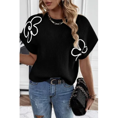 Kadın çiçek Detaylı Triko Bluz