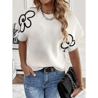 Kadın çiçek Detaylı Triko Bluz