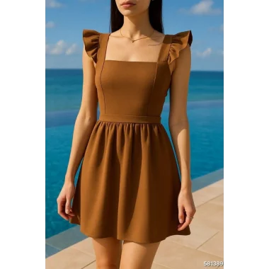 Kadın Dalgıç Krep Kumaş Omuz Fırfır Ve Sırtında Fiyonk Detaylı Mini Boy Elbise