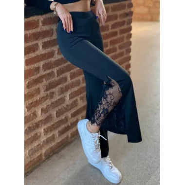 Kadın Dantel Eklemeli Ispanyol Paça Scuba Tayt Pantalon